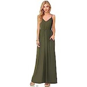 HUSKARY Women's Sleeveless V-Neck Summer Maxi Dress - Navy/White Dot - SIZE M